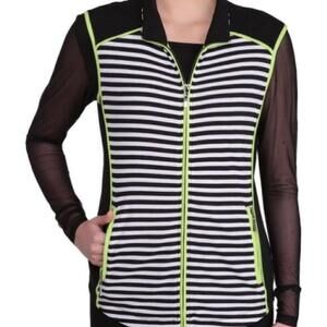 Nygard Striped Sleeveless Zip Vest Large White Black NWT